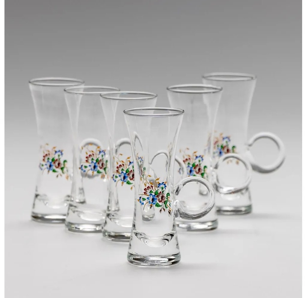 К-кт 6x чаша за алкохол с дръжка прозрачен с мотив на букет номер 2