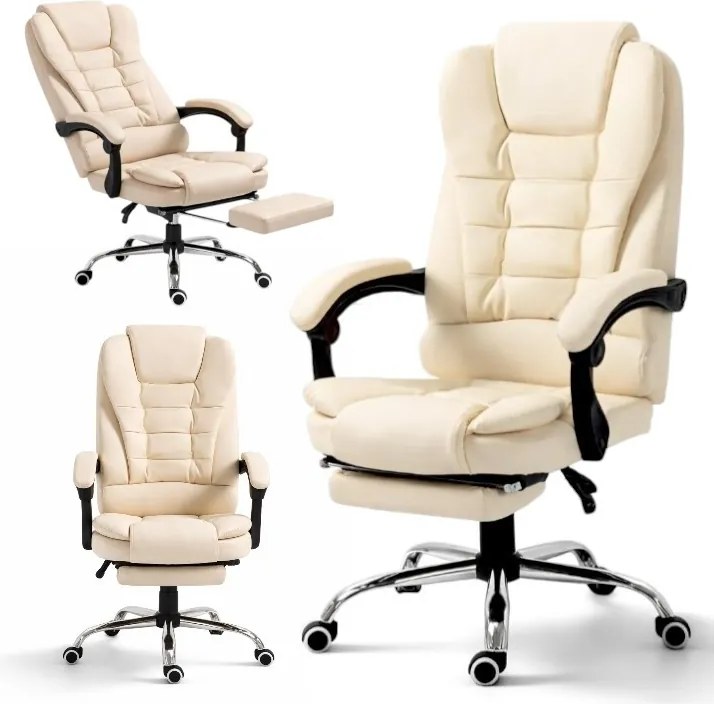 Офис стол BOSS с подложка за крака - кремава екокожа