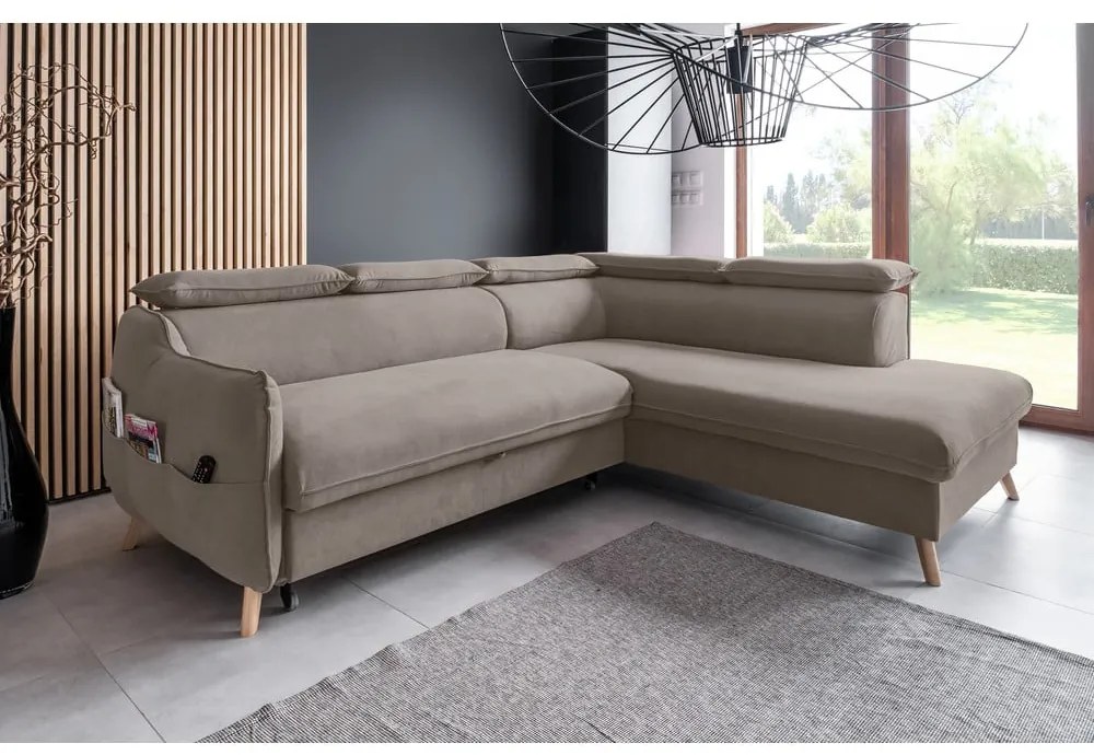 Светлокафяв кадифен ъглов разтегателен диван (десен ъгъл) Sweet Harmony - Miuform