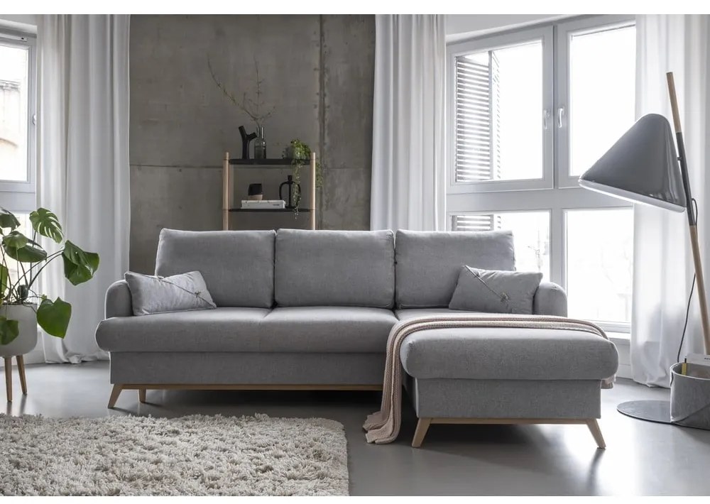 Светлосив разтегателен/с място за съхранение ъглов диван (десен ъгъл) Scandic Lagom – Miuform