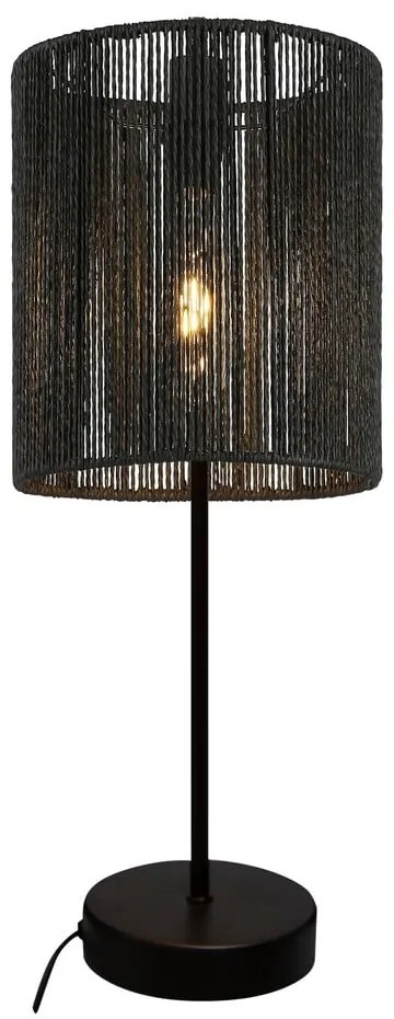Черна настолна лампа с абажур от тъканa тръстика (височина 48 cm) Foresto – GTV
