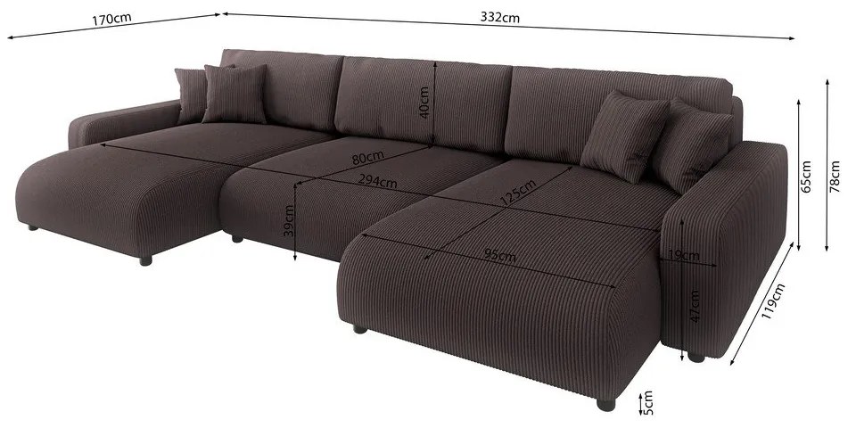 Кафяв ъглов диван с място за съхранение от рипсено кадифе Sara – Ropez