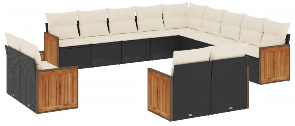 3260607 vidaXL Градински диван с възглавници, 13 части, черен, полиратан