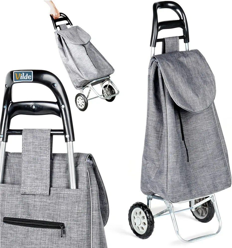 Пазарска количка, голям капацитет 30 кг, лека конструкция, подвижна чанта, размери 28x38x96 см