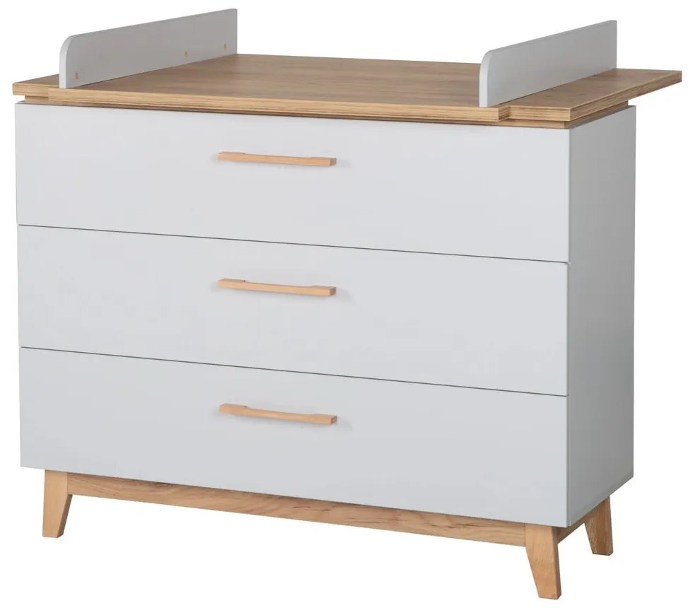 Светлосив нисък скрин от дъб с маса за преповиване 117x104 cm Caro - Roba