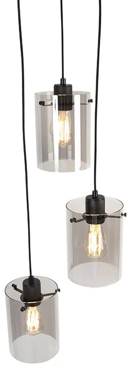 Дизайнерски висящ аплик черен с димно стъкло 3-светлина - Dome