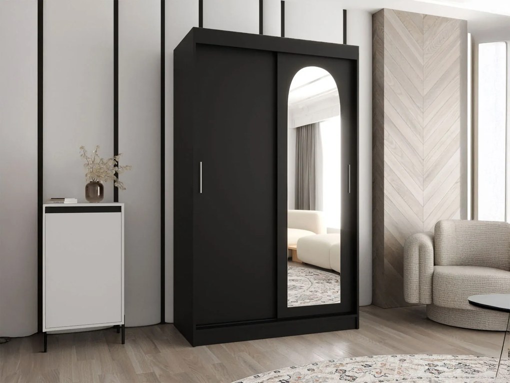 Гардероб Selfie 120 плъзгащ-Черно-Дължина: 120 см