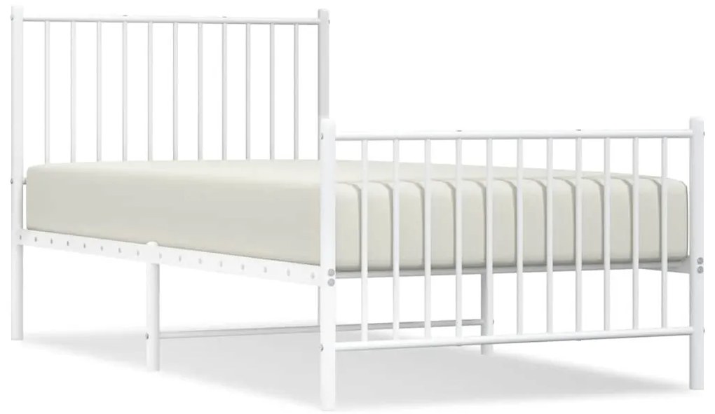 350941 vidaXL Метална рамка за легло с горна и долна табла, бяла, 90x190 см