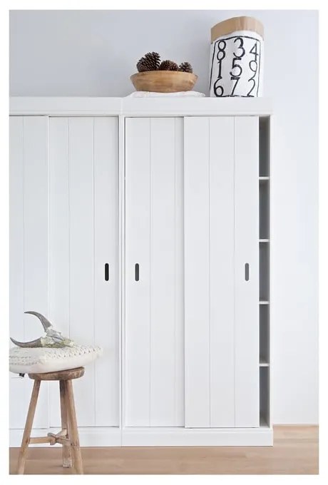 Гардероб от бял бор с плъзгащи се врати 85x195 cm Row - WOOOD