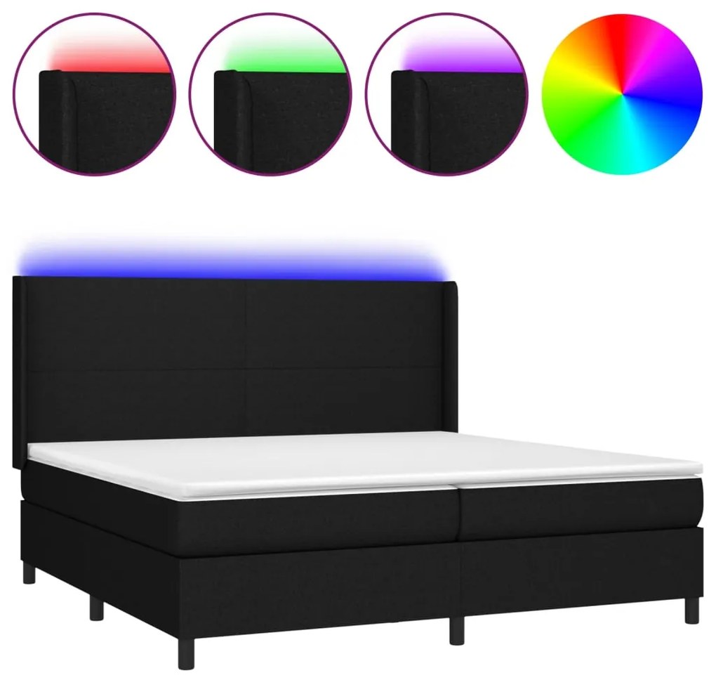 3138183 vidaXL Боксспринг легло с матрак и LED, черна, 200x200 см, плат