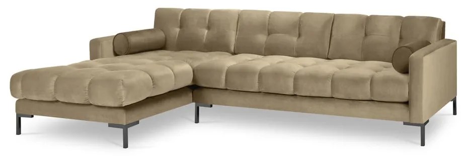 Бежов ъглов диван от кадифе , ляв ъгъл Bali - Cosmopolitan Design