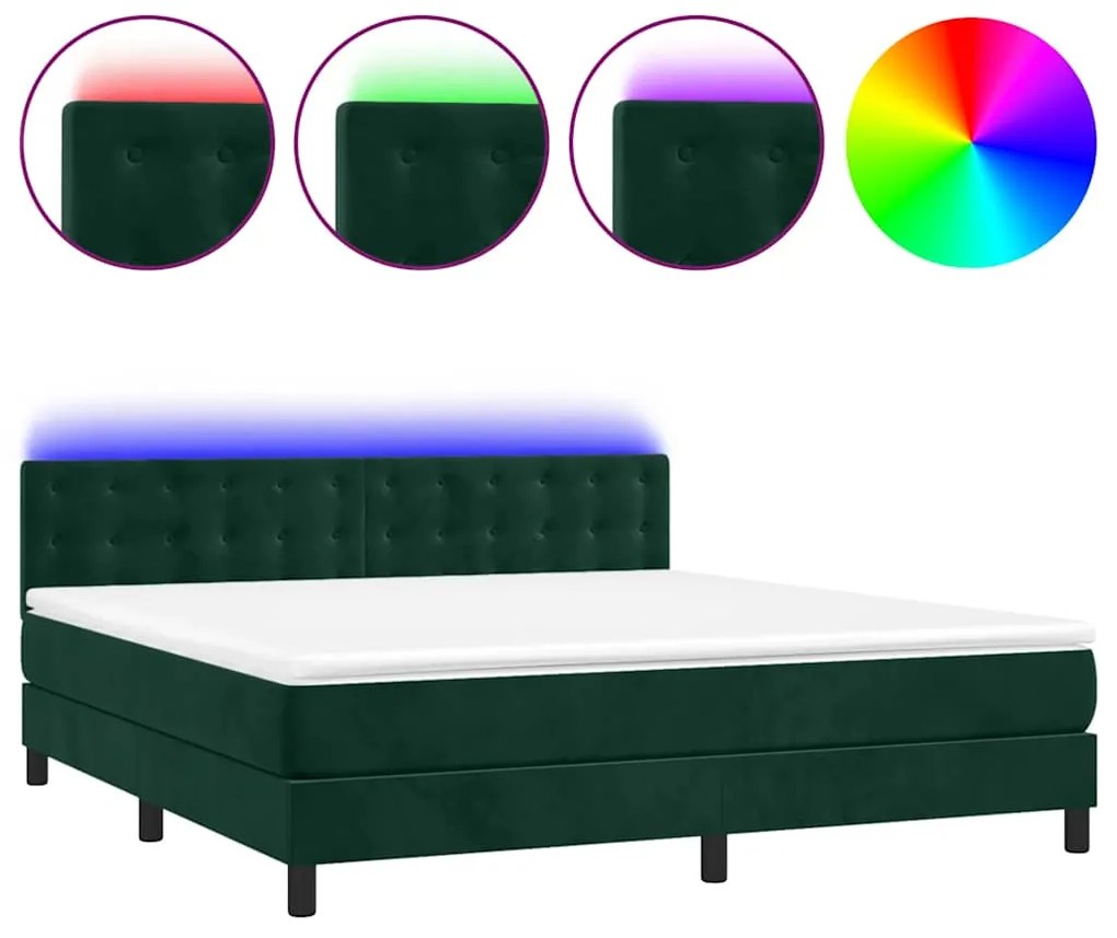 3134654 vidaXL Боксспринг легло с матрак и LED, тъмнозелено, 160x200см, кадифе