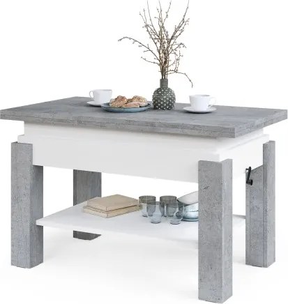 БРАВО Милениум Бетон/Бял - РАЗТЕГАТЕЛНА ХОЛНА МАСА С ПОВДИГАЩ МЕХАНИЗЪМ И С РАФТ