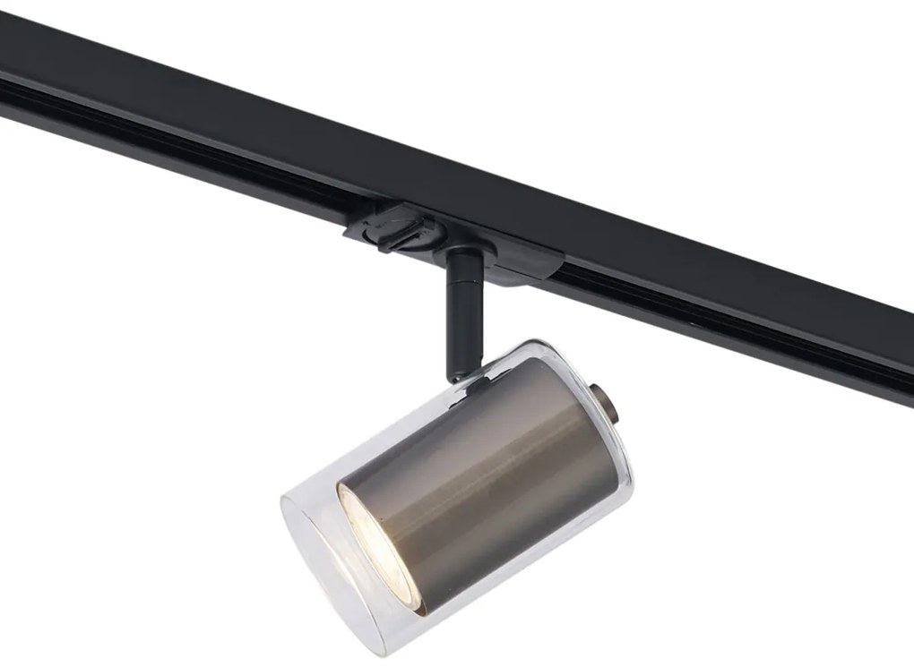 Модерен прожектор Gunmetal с прозрачно стъкло за релсова система 1-фазен - Iconic Lloyd
