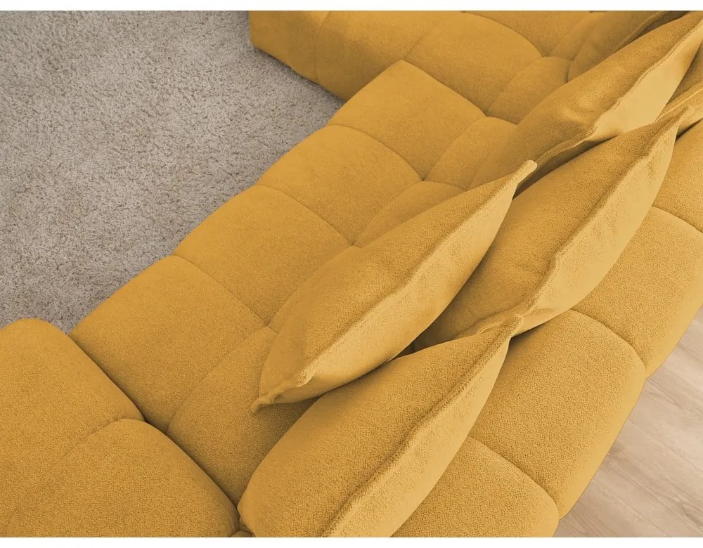 Шенилов сгъваем/с място за съхранение ъглов диван в цвят горчица (ляв ъгъл) Everest – Bobochic Paris