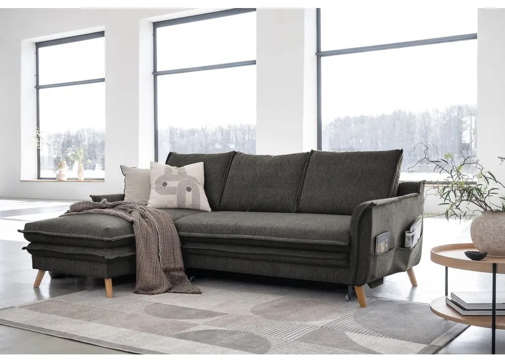 Тъмносив разтегателен ъглов диван (ляв ъгъл) Charming Charlie – Miuform