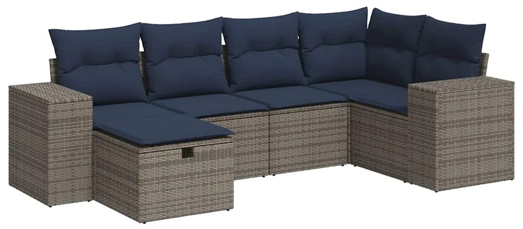 3325687 vidaXL Градински диван с възглавници, 6 части, полиратан, сив