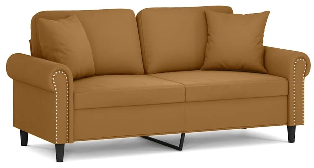 3200952 vidaXL 2-местен диван с декоративни възглавници кафяв 140 см кадифе