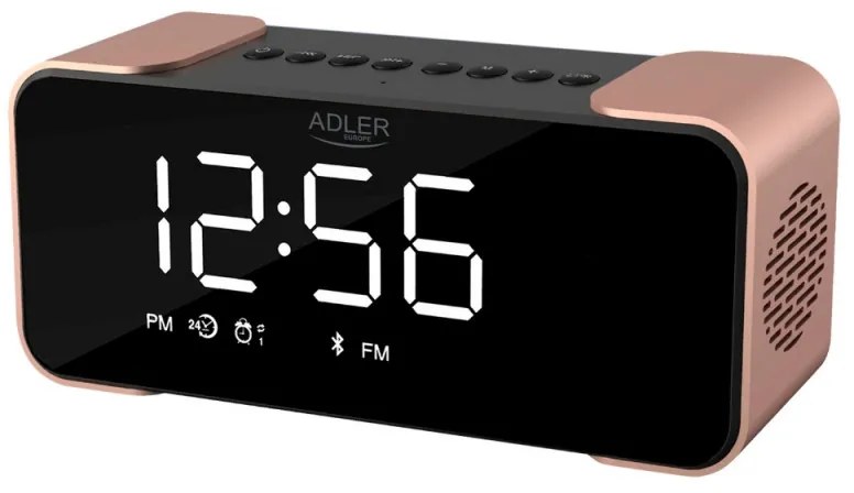 Радиочасовник Adler AD 1190, 2х3W, Аларма, Bluetooth, AUX, USB, CD карта, LCD дисплей, 2600 mAh, Меден/черен