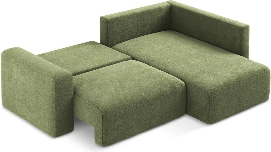 Зелен шенилов сгъваем/с място за съхранение ъглов диван (десен ъгъл/L форма) Kona – Makamii