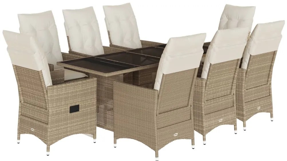 3276810 vidaXL Градински комплект с възглавници, 9 части, бежов полиратан