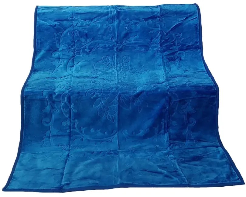 Висококачествено дебело синьо акрилно одеяло с релефен модел Ширина: 160 см | Дължина: 210 см