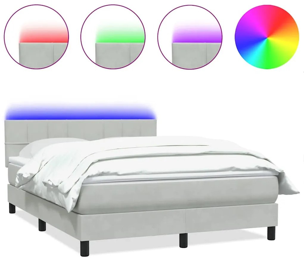 3316881 vidaXL Боксспринг легло с матрак и LED, светлосиво, 140x210 см, кадифе