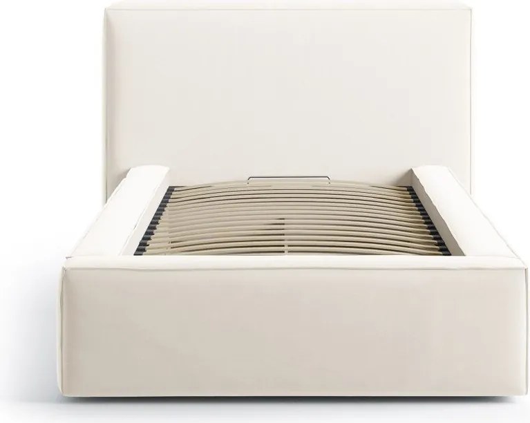 Кремаво единично легло 90x200 cm тапицирано с място за съхранение с включена подматрачна рамка Jodie – Micadoni