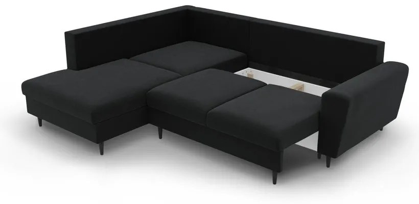 Черен кадифен разтегателен ъглов диван с място за съхранение (ляв ъгъл/L форма) Kyoto – Cosmopolitan Design