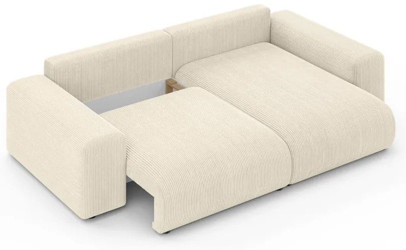 Кремав разтегателен ъглов диван с място за съхранение от рипсено кадифе (променлив) Luma – Ropez