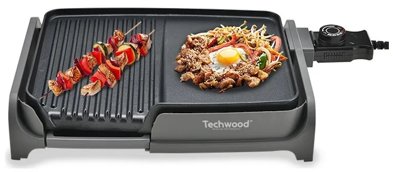 Скара тепаняки с грил 2в1 Techwood TTG-3326/2, 1600W, 33x26 см, Незалепващо покритие, Термостат, Черен