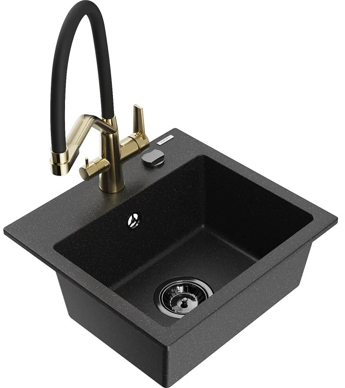 Mexen Milo мивка от гранит с 1 камера с кухненски смесител Duo, черно/сребрист металик - 6505-73-671701-57-B