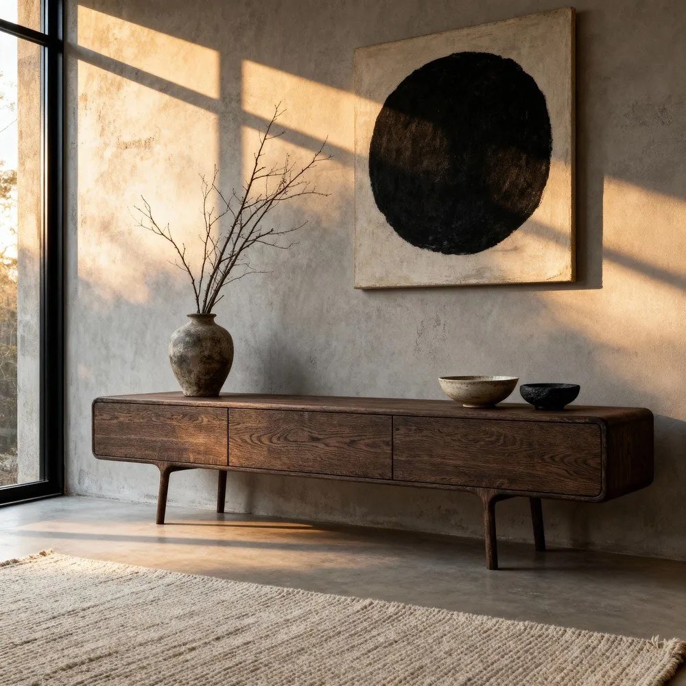 Кафява маса за телевизор от масивен дъб 220x45x45 cm Fawn – Gazzda