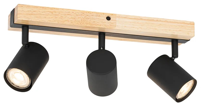 Таванна лампа черна с дърво 3-светлинна регулируема правоъгълна - Jeana