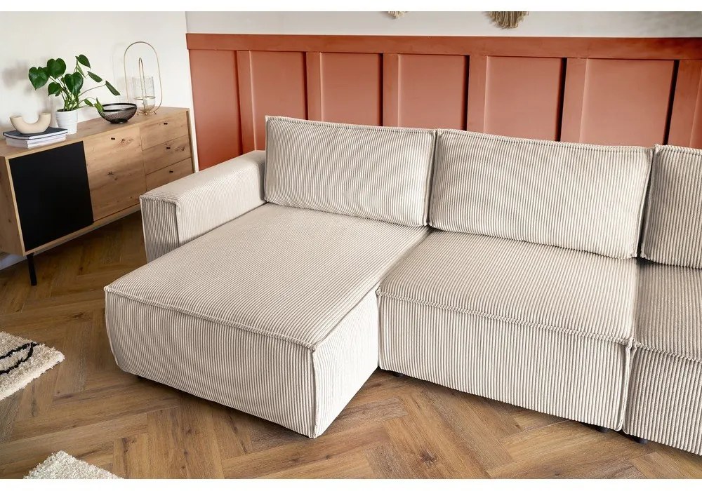 Кремав ъглов U-образен диван от велур, десен ъгъл Nihad modular - Bobochic Paris