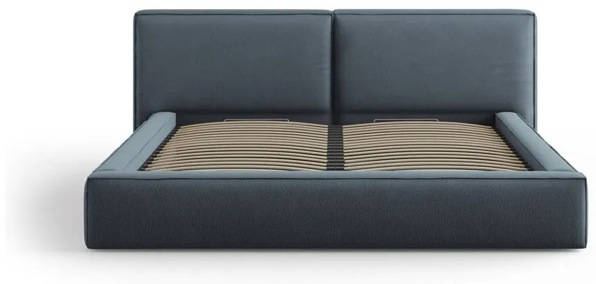 Тъмносиньо тапицирано двойно легло с място за съхранение и решетка 140x200 cm Arendal - Cosmopolitan Design