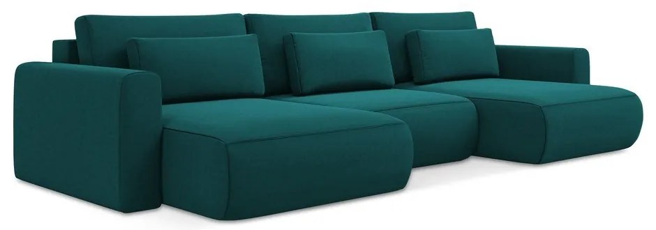 Тюркоазен кадифен разтегателен ъглов диван с място за съхранение (U форма) Kapua – Makamii