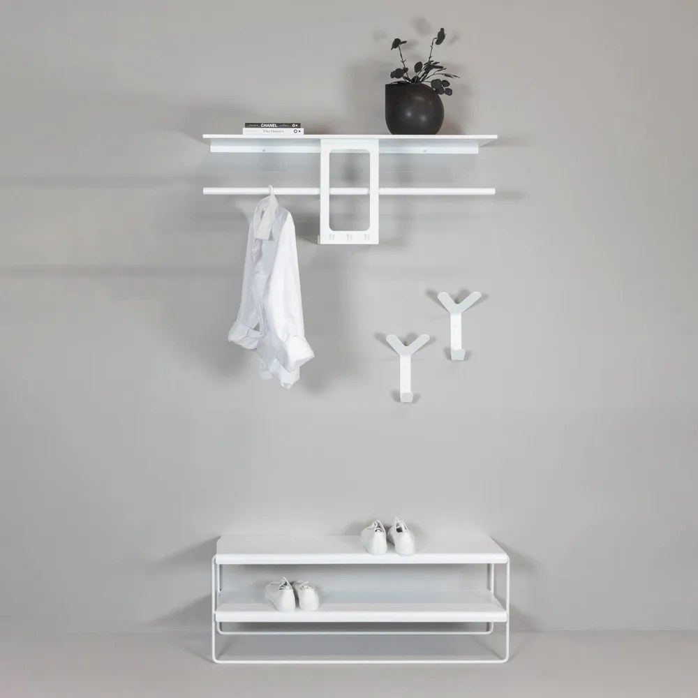 Бяла стоманена стенна закачалка с рафт 100 cm Luno Small – Spinder Design