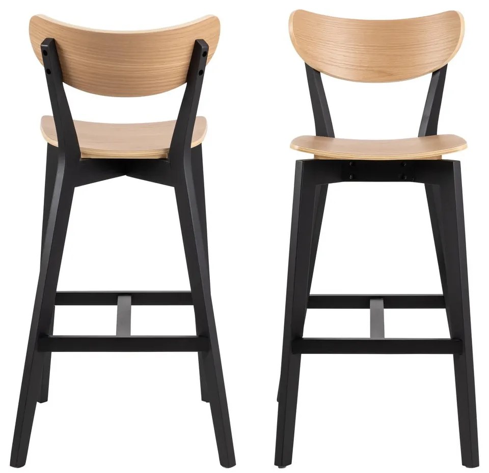 Бар столове в цвят на дървесина от черен естествен каучук в комплект от 2 броя 105 см Roxby - Actona