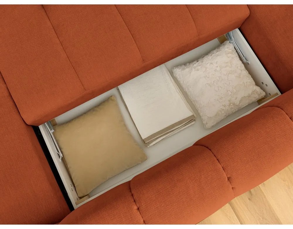 Сгъваем/с място за съхранение ъглов диван в тухлен цвят (ляв ъгъл/U форма) Fuji – Bobochic Paris