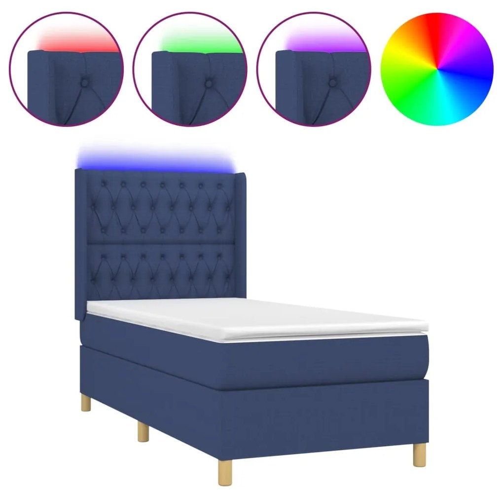 3139091 vidaXL Боксспринг легло с матрак и LED, синя, 90x200 см, плат