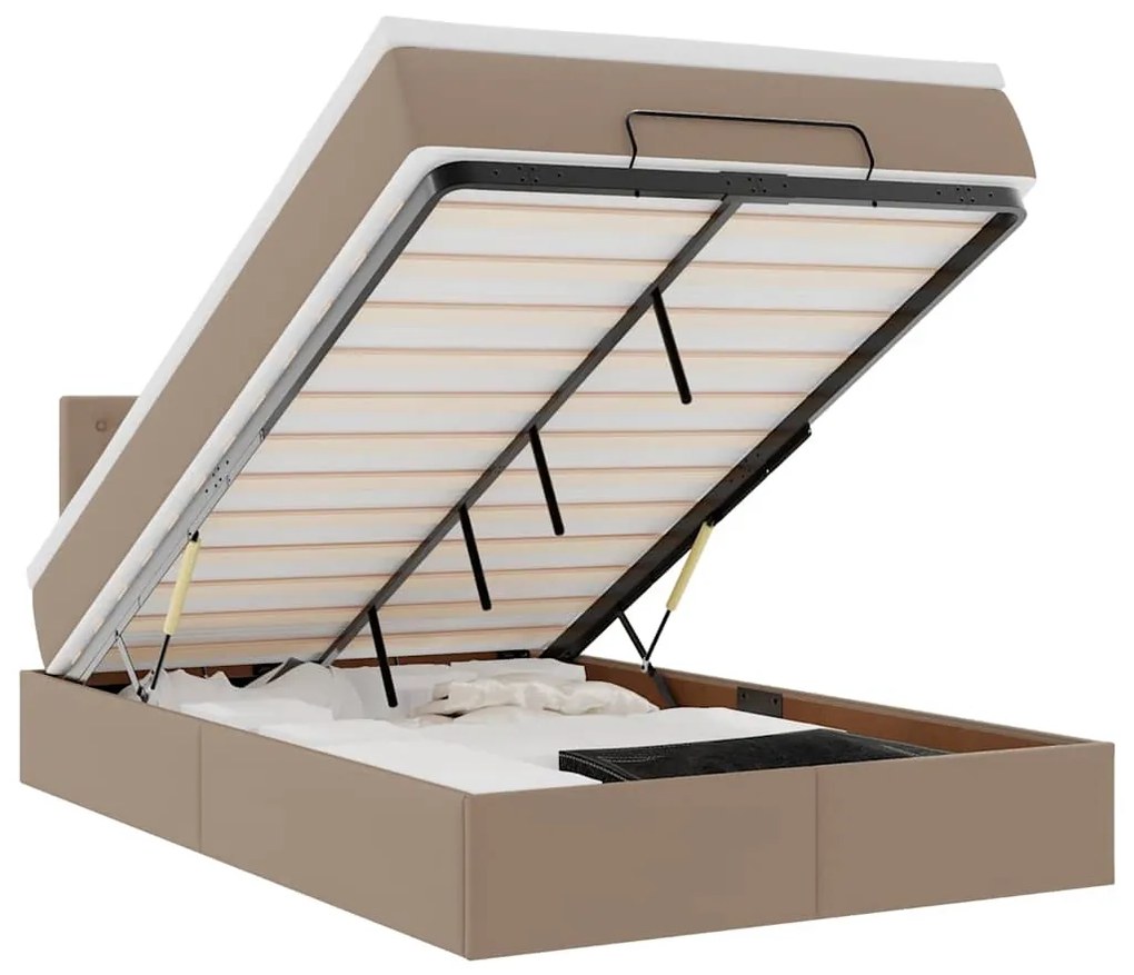 3312151 vidaXL Османска легло с матраци&LED капучино 120x200см изкуствена кожа