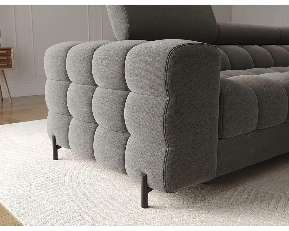 Кафяво-сив кадифен сгъваем/с място за съхранение ъглов диван (десен ъгъл) Felro – ELTAP