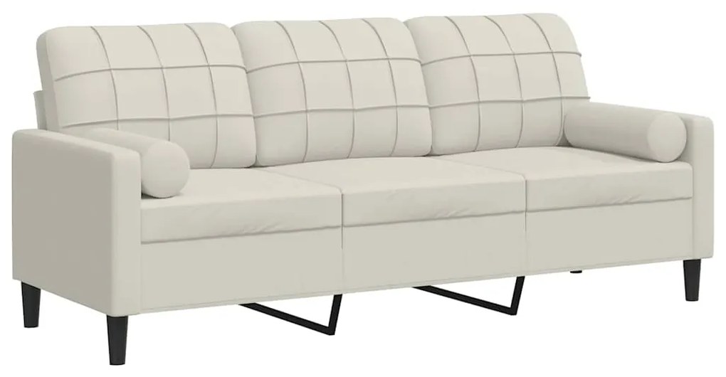 3278237 vidaXL 3-местен диван с декоративни възглавници кремав 180 см кадифе