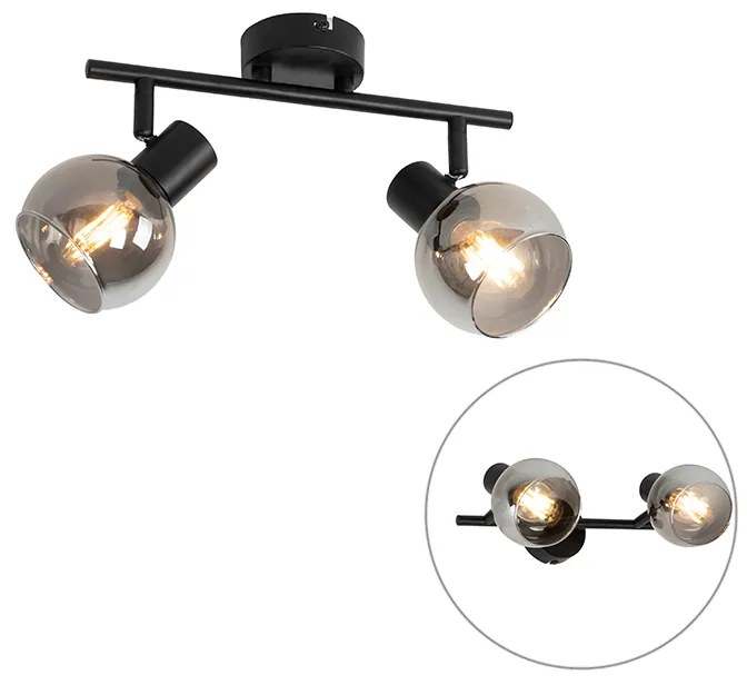 Арт Деко плафон черен с димно стъкло 2 светлини - Vidro