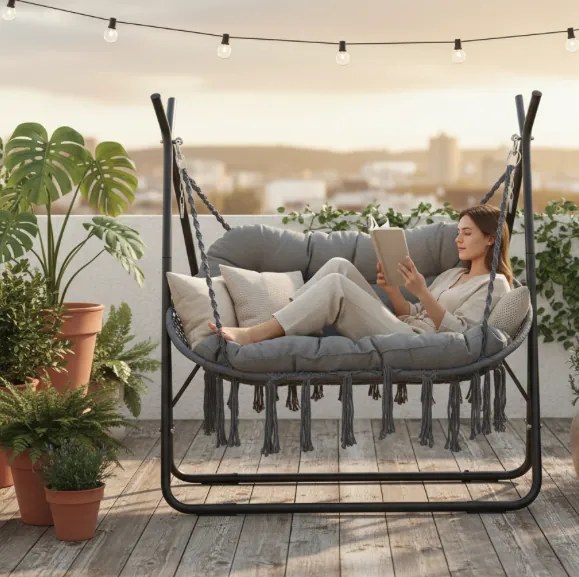 Висящ люлеещ се стол с конструкция, кок за 2 лица POLY