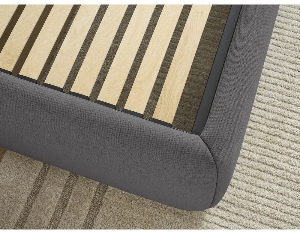 Тъмносиво тапицирано двойно легло без табла с място за съхранение и включена подматрачна рамка 160x200 cm Inera – Bobochic Paris