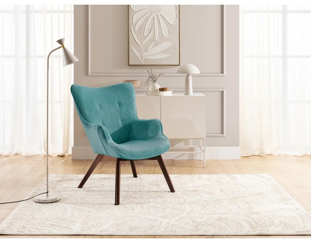 Тюркоазен фотьойл с табуретка от рипсено кадифе Niko – Ropez
