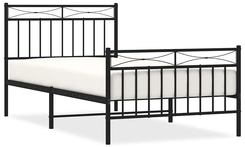 373703 vidaXL Метална рамка за легло с горна и долна табла, черна, 100x190 см