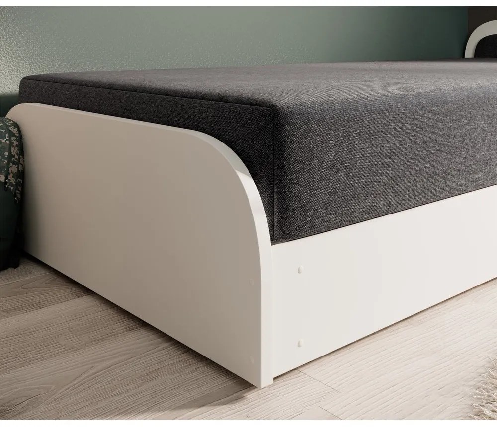 Бяло/тъмносиво единично легло 80x190 cm тапицирано/ПДЧ с място за съхранение с включен матрак Parys – ELTAP